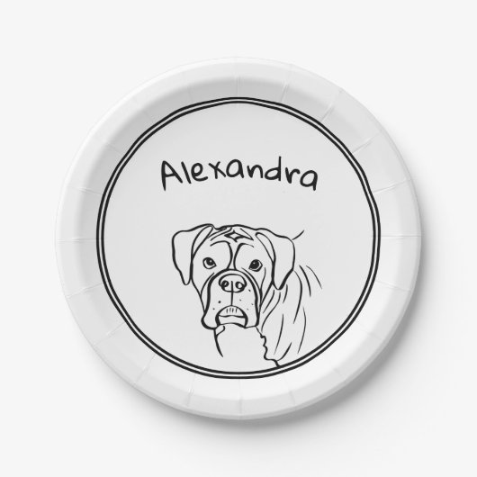 Boxer:お洒落編集可能な文字ラインアート ペーパープレート (正面)