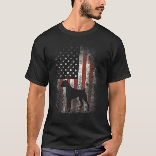 Boxer American Flag USA 4th Of July Dog Tシャツ (正面)