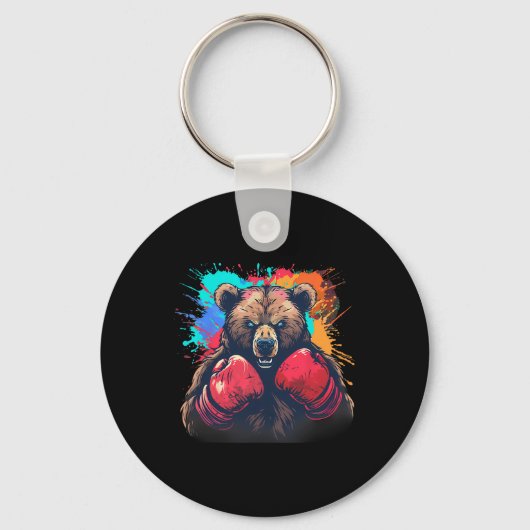 Boxer Bear With Boxing Gloves Kickboxing Funny Box キーホルダー (正面)