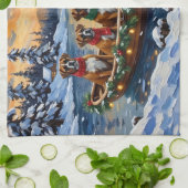 Boxer Christmas Boat Holiday キッチンタオル (折り畳み)