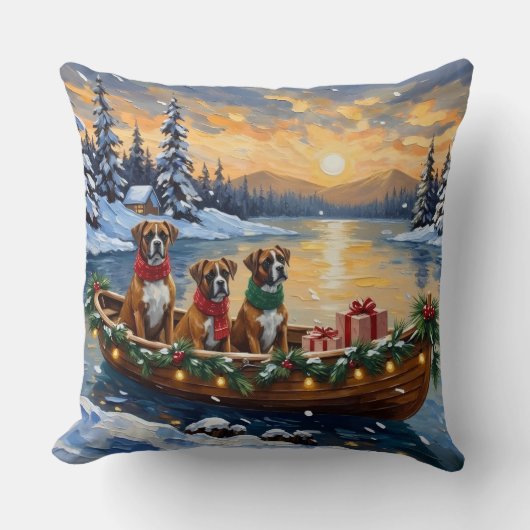 Boxer Christmas Boat Holiday クッション (正面)
