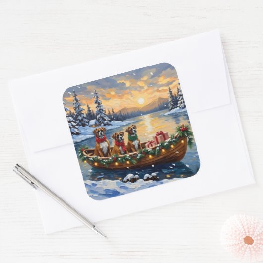 Boxer Christmas Boat Holiday スクエアシール (封筒)