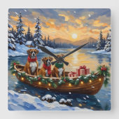 Boxer Christmas Boat Holiday スクエア壁時計 (正面)