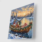 Boxer Christmas Boat Holiday スクエア壁時計 (傾斜)