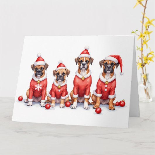 Boxer Christmas Dress Santa Hat カード (黄色い花)