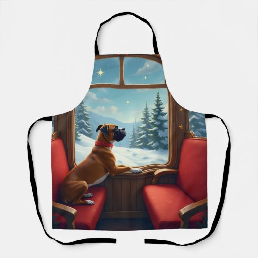 Boxer Christmas Eve Train Ride Painting エプロン (正面)