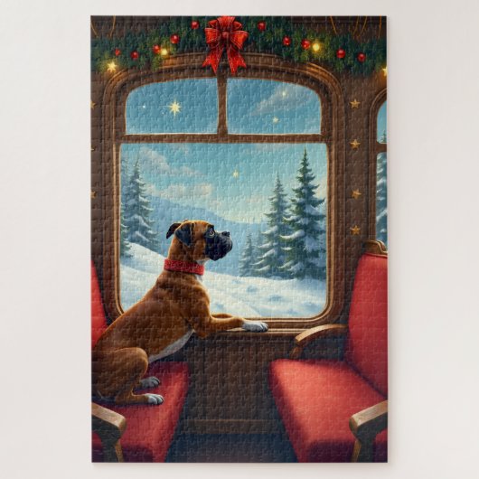 Boxer Christmas Eve Train Ride Painting ジグソーパズル (縦)