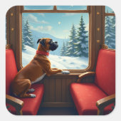 Boxer Christmas Eve Train Ride Painting スクエアシール (正面)