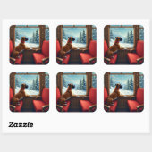 Boxer Christmas Eve Train Ride Painting スクエアシール (シート)