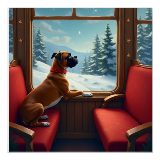 Boxer Christmas Eve Train Ride Painting ポスター (正面)