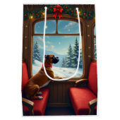 Boxer Christmas Eve Train Ride Painting ミディアムペーパーバッグ (裏面)