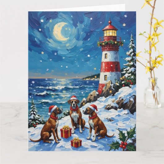 Boxer Christmas Lighthouse Holiday カード (黄色い花)
