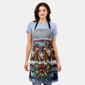 Boxer Christmas Red Truck Holiday エプロン (着用した状態)