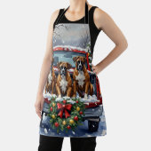 Boxer Christmas Red Truck Holiday エプロン (インサイチュ)