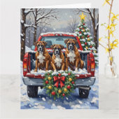 Boxer Christmas Red Truck Holiday カード (黄色い花)