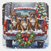 Boxer Christmas Red Truck Holiday スクエアシール (正面)