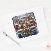 Boxer Christmas Red Truck Holiday スクエアシール (封筒)