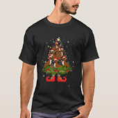 Boxer Christmas Tree Lights Santa Hat Dog Tシャツ (正面)
