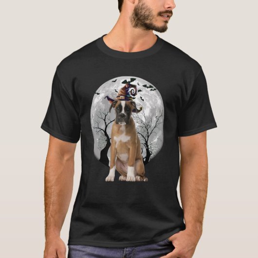 Boxer Dog And Moon Halloween Costume Dog Tシャツ (正面)