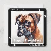 Boxer Dog Black Watercolor Christmas シーズンカード (正面)