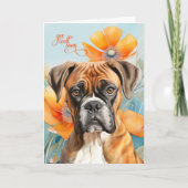 Boxer Dog Bold Orange Poppy Flowers Get Well カード (正面)