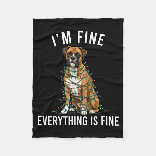 Boxer Dog Christmas I'm Fine Everything Is Fine  フリースブランケット (正面)