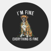 Boxer Dog Christmas I'm Fine Everything Is Fine  ラウンドシール (正面)
