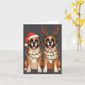 Boxer Dog Christmas Santa Hat Reindeer Lights Paja カード (黄色い花)