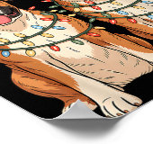 Boxer Dog Christmas Santa Hat Reindeer Lights Paja ポスター (角)