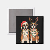 Boxer Dog Christmas Santa Hat Reindeer Lights Paja マグネット (正面/裏面)