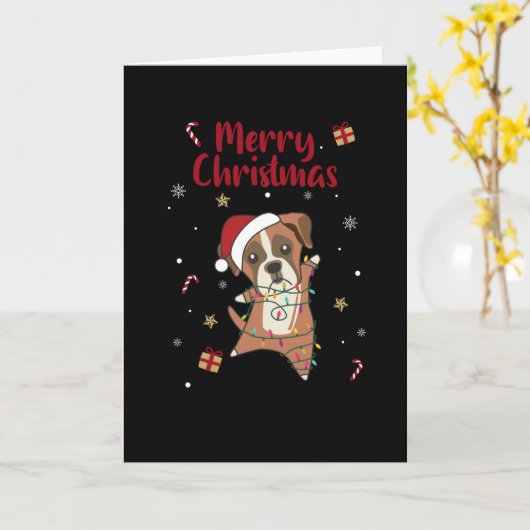Boxer Dog Christmas Snow Winter Animals Dogs カード (黄色い花)