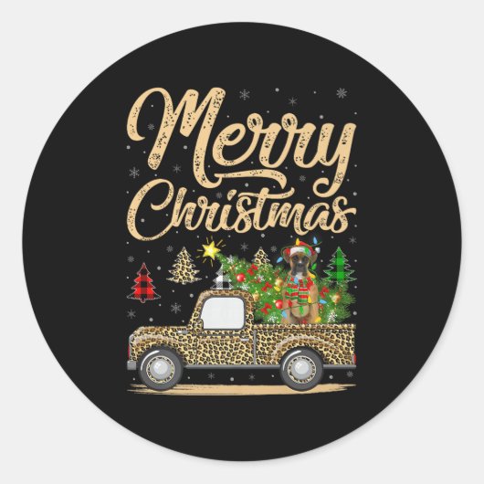 Boxer Dog Christmas Tree Leopard Truck Dog Christm ラウンドシール (正面)
