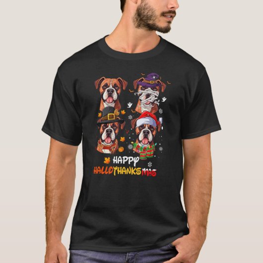 Boxer Dog Hallothanksmas Halloween Thanksgiving Xm Tシャツ (正面)