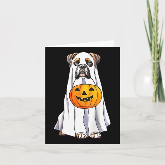 Boxer Dog Halloween Funny Ghost Costume With Pumpk カード (正面)
