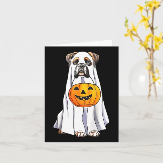 Boxer Dog Halloween Funny Ghost Costume With Pumpk カード (黄色い花)