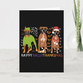 Boxer Dog Happy Hallothanksmas Xmas Dog Lover  カード