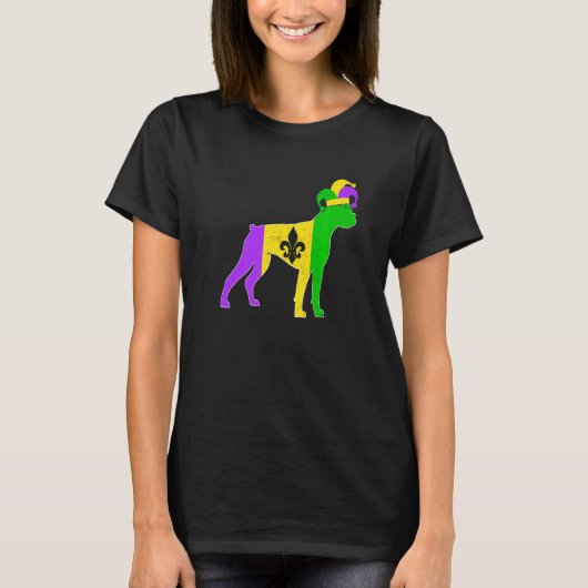 Boxer Dog Mardi Gras Carnivals Funny Puppy Jester  Tシャツ (正面)