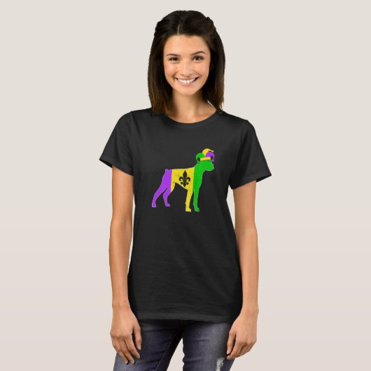 Boxer Dog Mardi Gras Carnivals Funny Puppy Jester  Tシャツ (正面フル)