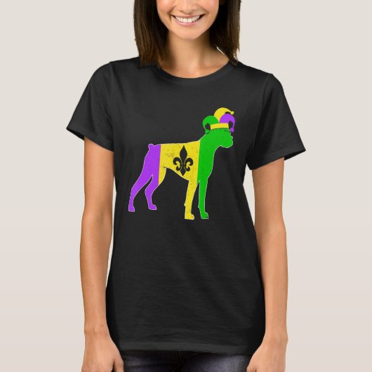 Boxer Dog Mardi Gras Carnivals Funny Puppy Jester Tシャツ (正面)
