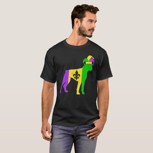 Boxer Dog Mardi Gras Carnivals Funny Puppy Jester Tシャツ (正面フル)