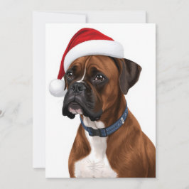 Boxer Dog Merry Christmas Santa Hat Art シーズンカード