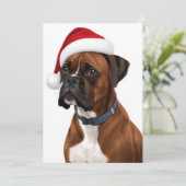 Boxer Dog Merry Christmas Santa Hat Art シーズンカード (スタンド正面)