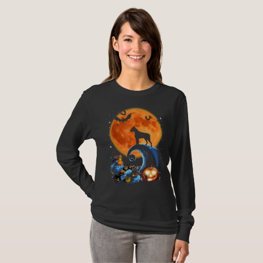 boxer dog moon pumpkin halloween costume gift tシャツ (正面フル)