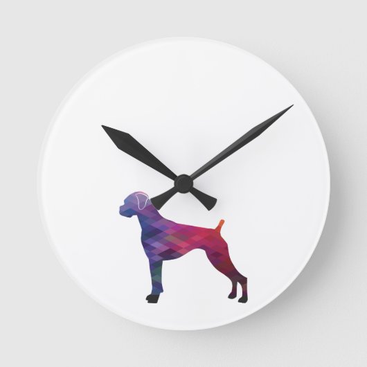 Boxer Dog Natural Iers Geo Silheute Purple ラウンド壁時計 (正面)