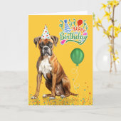 Boxer Dog Party Hat Yellow Birthday カード (黄色い花)