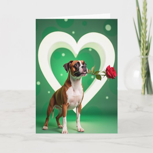 Boxer Dog Rose Love Card カード (正面)