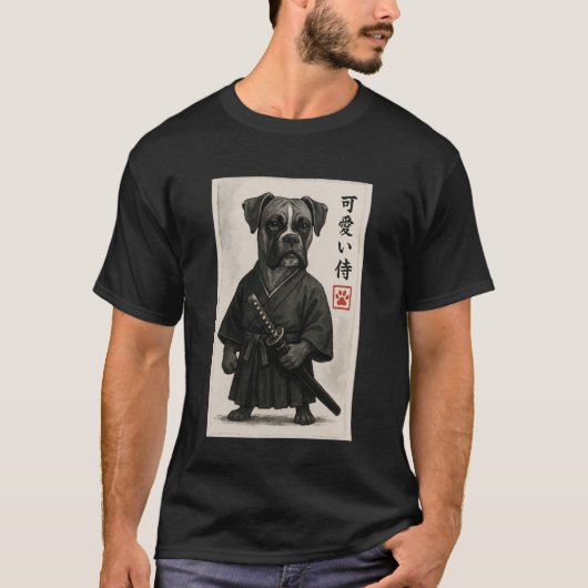 Boxer Dog Samurai Ink Art Sumi-e Style Novelty Kaw Tシャツ (正面)