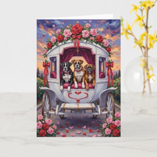 Boxer Dog Valentine's Day  カード (黄色い花)