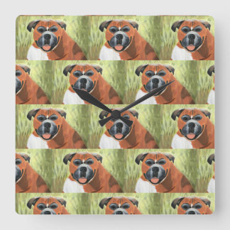 Boxer Dog Wall Clock, 27.3 cm Square Acrylic スクエア壁時計