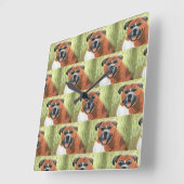 Boxer Dog Wall Clock, 27.3 cm Square Acrylic スクエア壁時計 (傾斜)